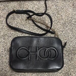 Jimmy Choo Black Leather Crossbody Bag with Gold Chain